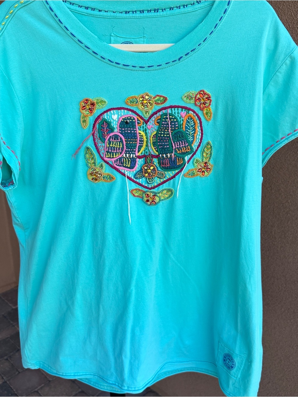 Double D Ranch Embroidered Bird & Cactus Heart Tee Plus Size 1X